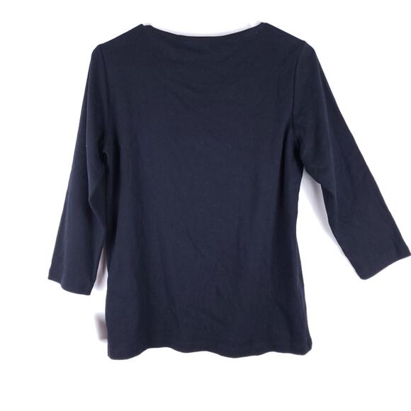 NWT Karen Scott 3/4 Sleeves T Shirt Size Small Black Cotton Scoop Neck - Picture 2 of 6
